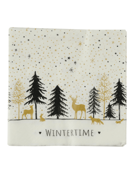 20 serviettes en papier cerfs dorés et sapin