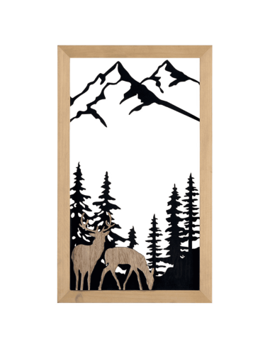 Cadre ajouré décor MONTAGNE, SAPINS ET CERFS