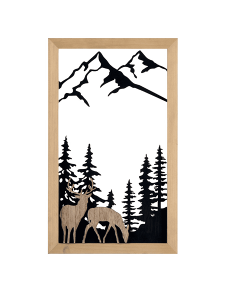 Cadre ajouré décor MONTAGNE, SAPINS ET CERFS