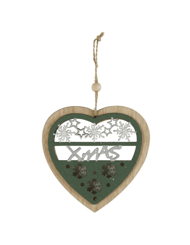 Coeur en bois à suspendre XMAS vert