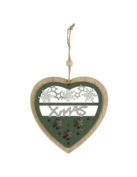 Coeur en bois à suspendre XMAS vert