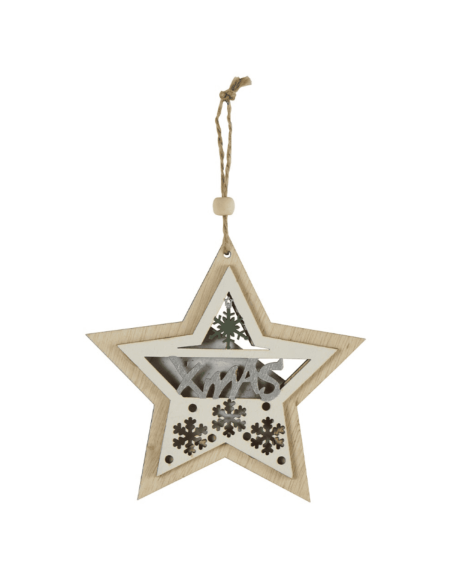 Etoile à suspendre XMAS en bois naturel