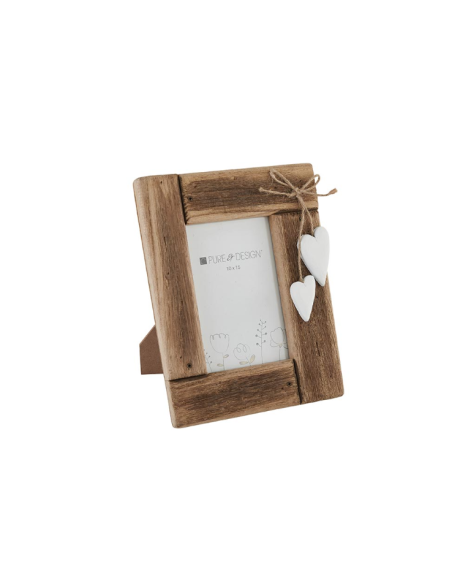Cadre photos en bois 2 coeurs blanc