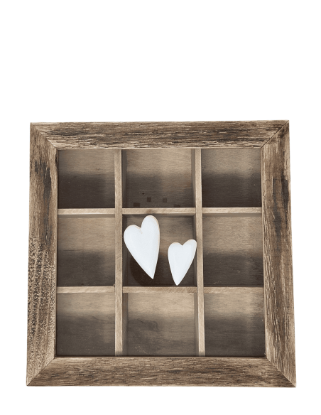 Boite à thé en bois 2 coeurs blanc