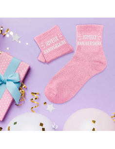 Chaussettes paillettes femme JOYEUX ANNIVERSAIRE