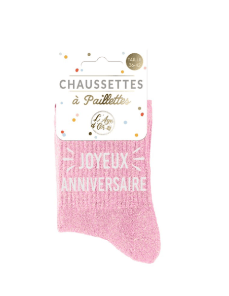 Chaussettes paillettes femme JOYEUX ANNIVERSAIRE
