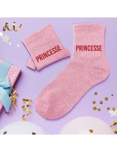 Chaussettes femme à paillettes PRINCESSE rose 2